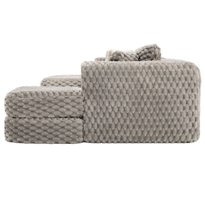 Modular sectional sofa with two movable ottomans in chunky knit taupe fabric on Tampa Home & Garden Store