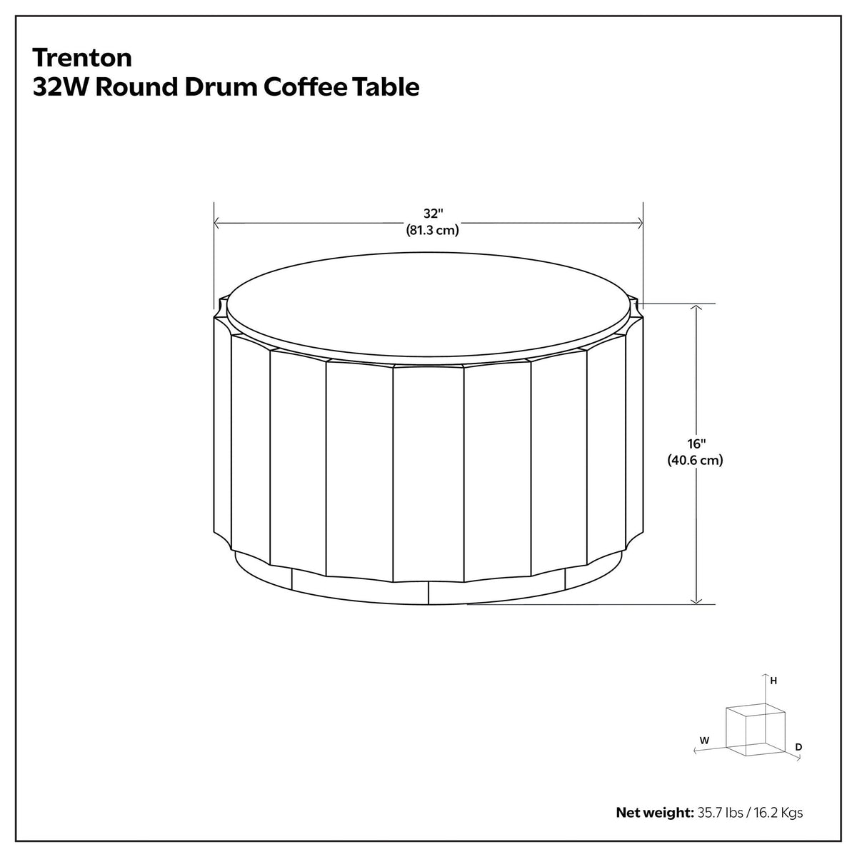 Trenton Walnut Brown 32W Round Drum Coffee Table by HouseOfZazla, drum design on Tampa Home & Garden Store