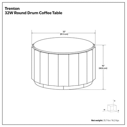 Trenton Walnut Brown 32W Round Drum Coffee Table by HouseOfZazla, drum design on Tampa Home & Garden Store