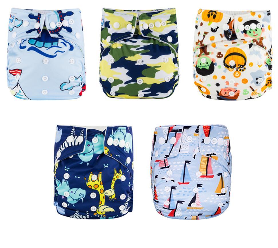 Stevvex pocket cloth diaper set 5pcs in assorted prints space camo pumpkins dinosaurs sailboats on Tampa Home & Garden Store