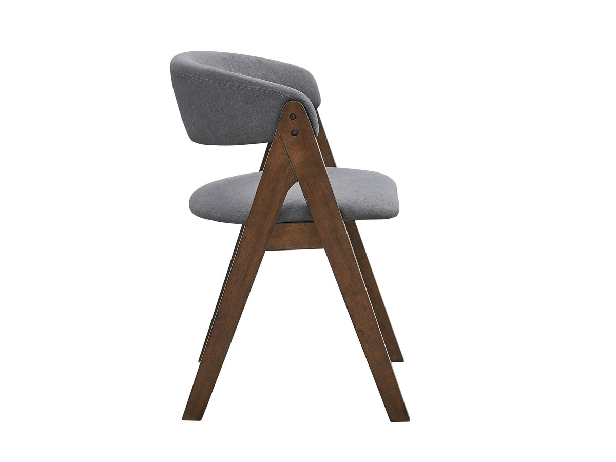 Gray upholstered side chair with wooden X-frame legs for modern dining HouseOfZazla on Tampa Home & Garden Store