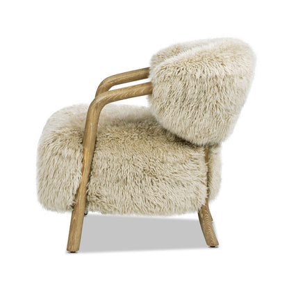 Rustic Oak Sheepskin Upholstered Arm Chair with Ergonomic Comfort taupe beige on Tampa Home & Garden Store