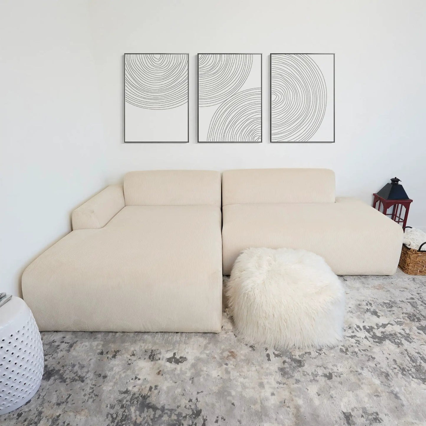 Mar high-quality stationary L-shaped sectional sofa beige fabric upholstery on Tampa Home & Garden Store