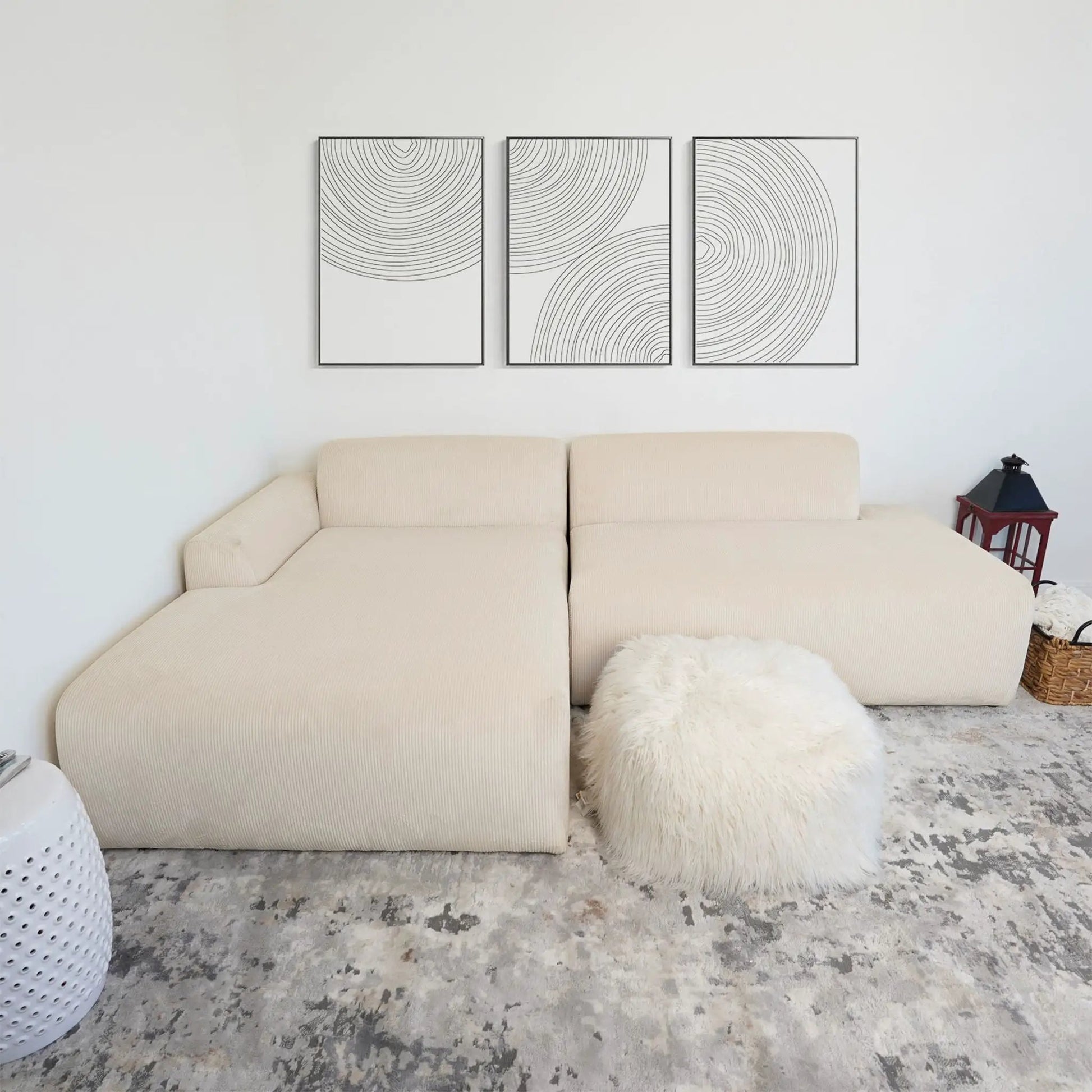 Mar high-quality stationary L-shaped sectional sofa beige fabric upholstery on Tampa Home & Garden Store