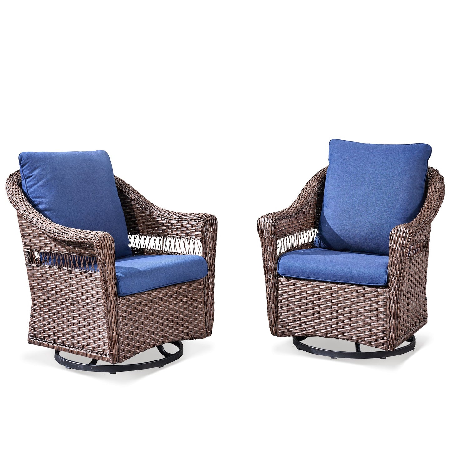 Outdoor swivel rocking wicker chairs set of 2 with blue cushions by HouseOfZazla on Tampa Home & Garden Store