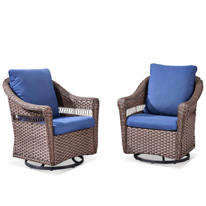 Outdoor swivel rocking wicker chairs set of 2 with blue cushions by HouseOfZazla on Tampa Home & Garden Store