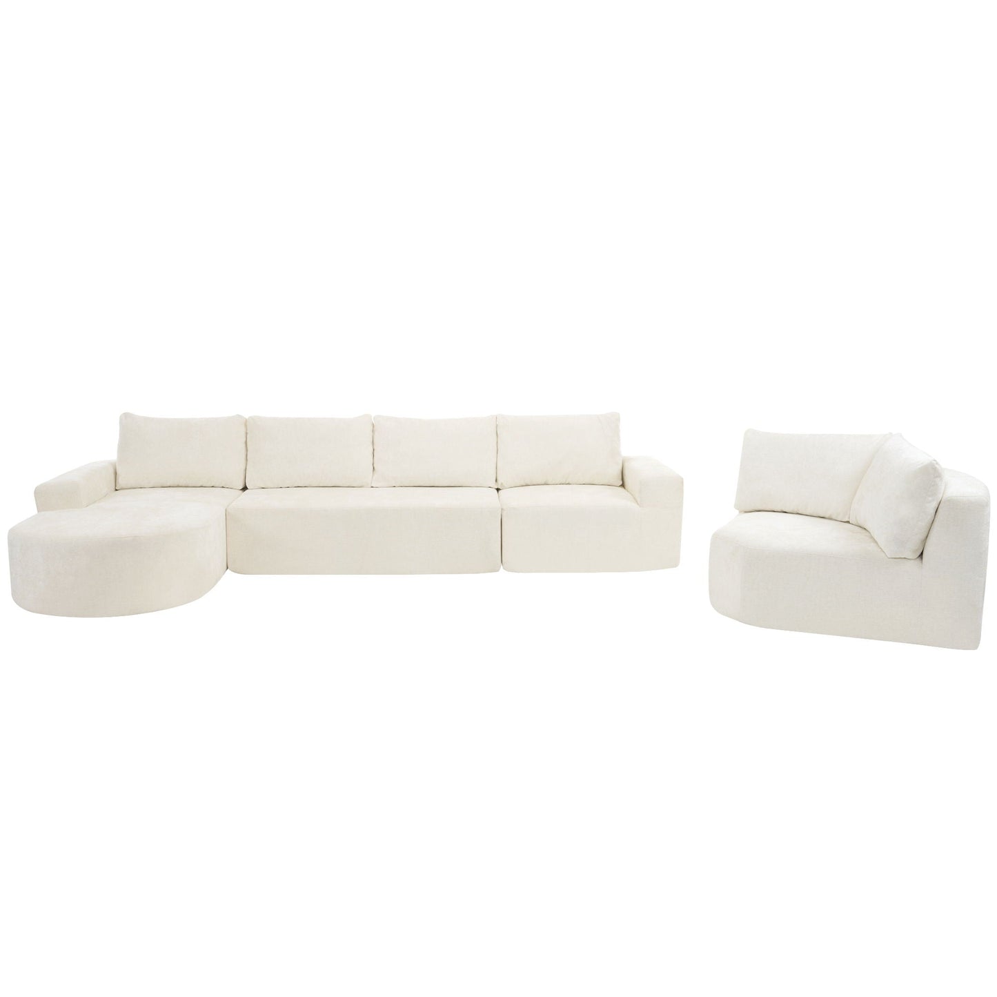 Modular Cloud Sectional Sofa, U-Shaped beige fabric with deep cushions, ottoman included on Tampa Home & Garden Store