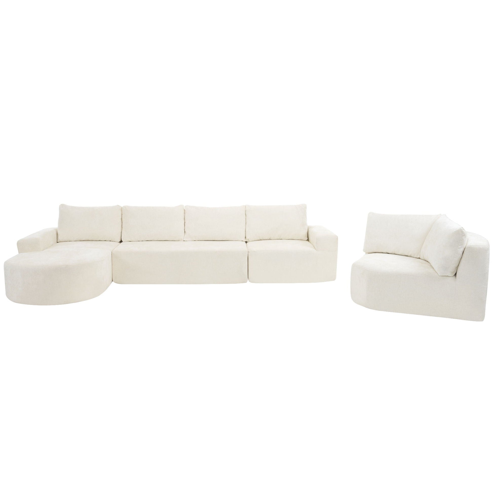 Modular Cloud Sectional Sofa, U-Shaped beige fabric with deep cushions, ottoman included on Tampa Home & Garden Store