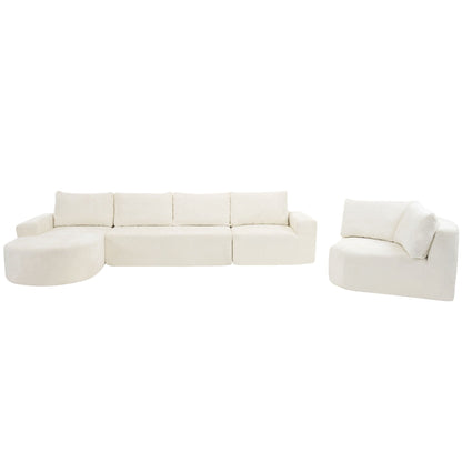 Modular Cloud Sectional Sofa, U-Shaped beige fabric with deep cushions, ottoman included on Tampa Home & Garden Store