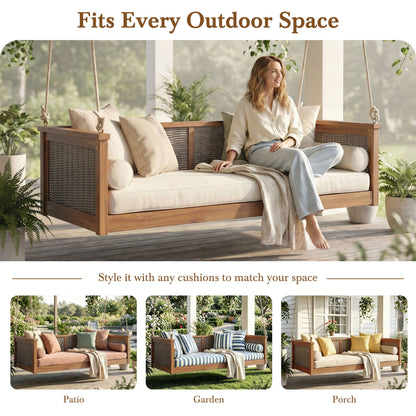 Outdoor Twin Swing Bed With Acacia and Rattan