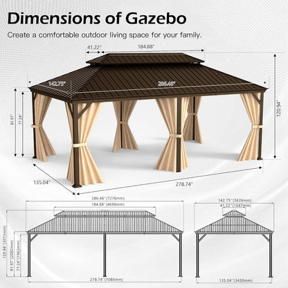 12x24ft Outdoor Steel Gazebo with Double Roof