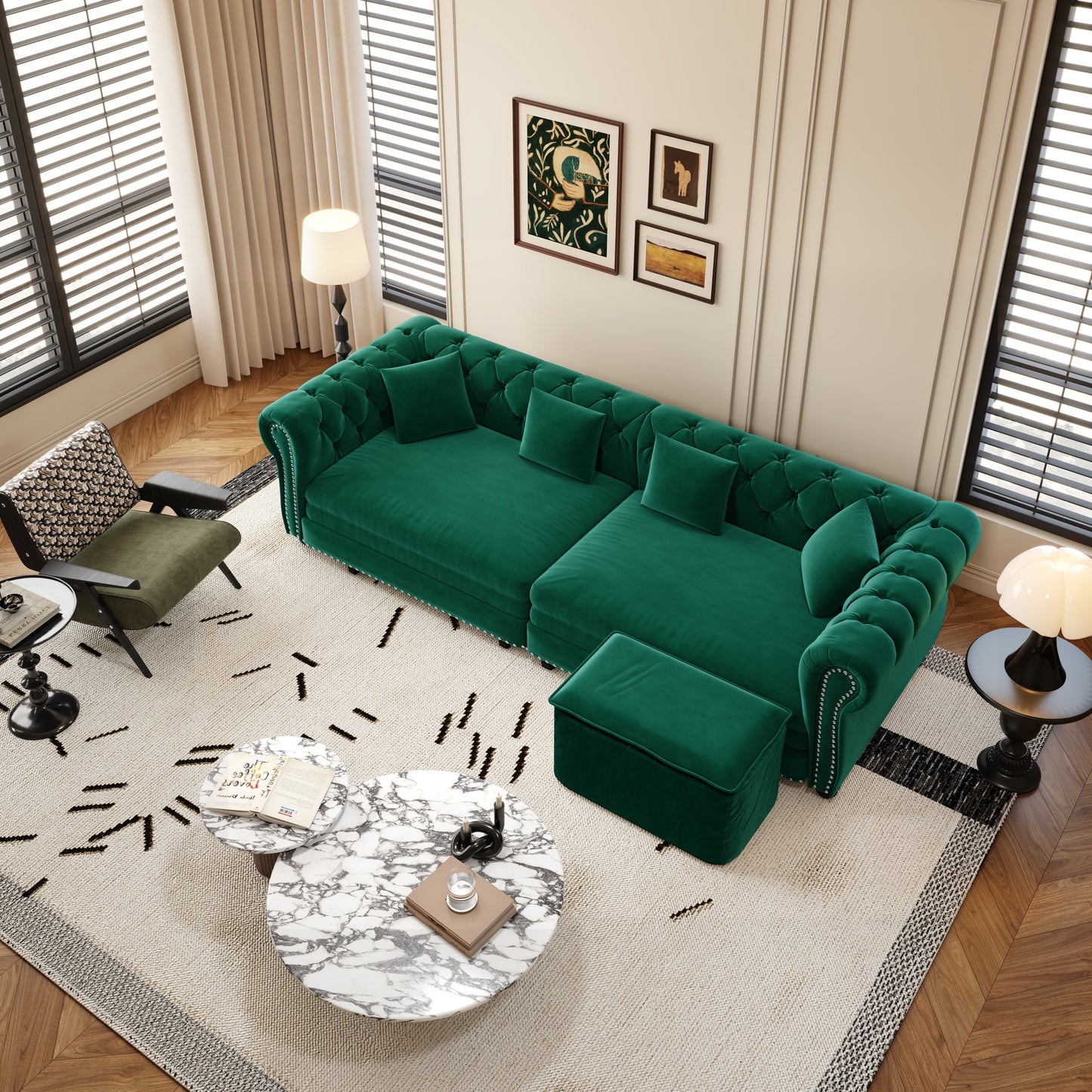 Green Chesterfield Velvet Sofa and the Bed
