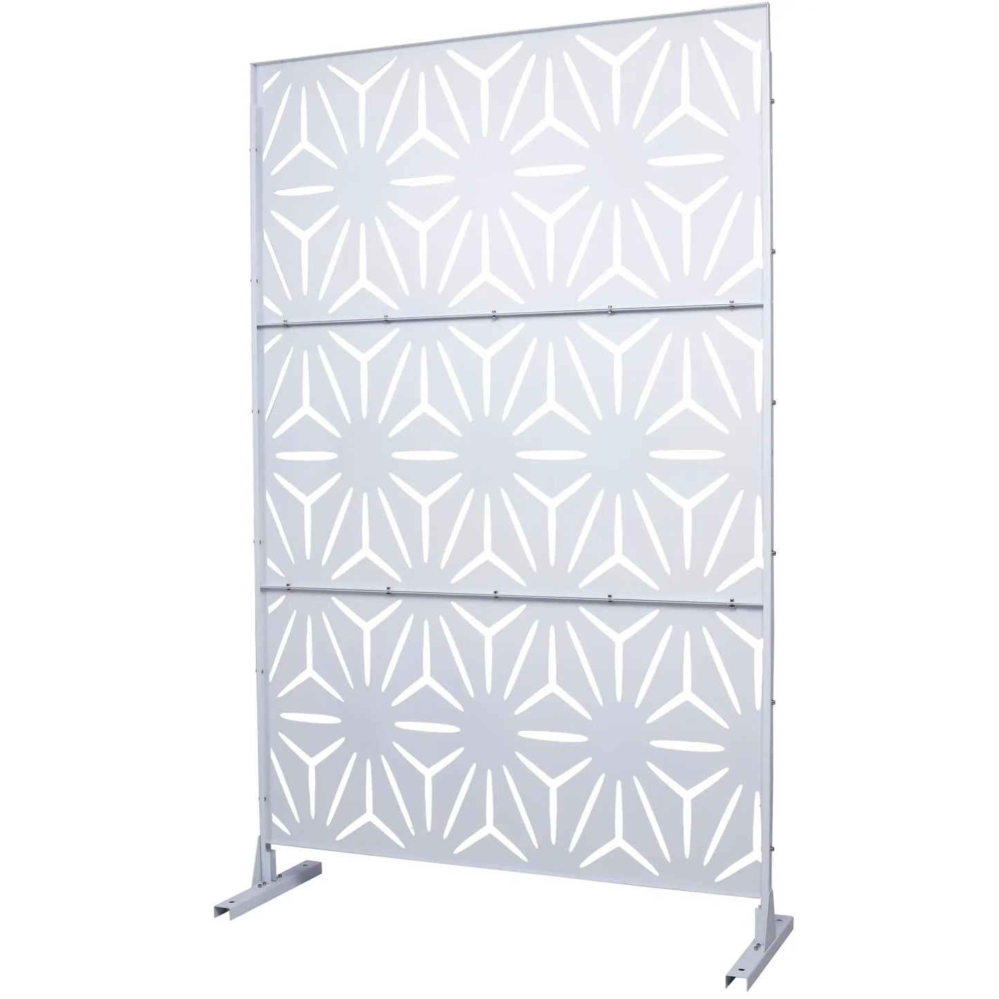 Freestanding metal privacy screen by Unique Piece Furniture with light gray finish and pattern on Tampa Home & Garden Store