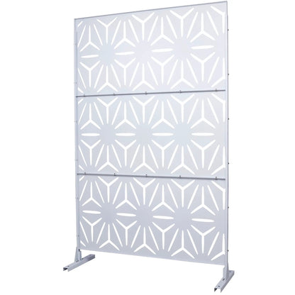 Freestanding metal privacy screen by Unique Piece Furniture with light gray finish and pattern on Tampa Home & Garden Store