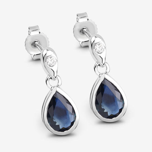 Pair of drop earrings 1.65 ct blue sapphires with white diamonds in 10K white gold, by Bids.com on Tampa Home & Garden Store