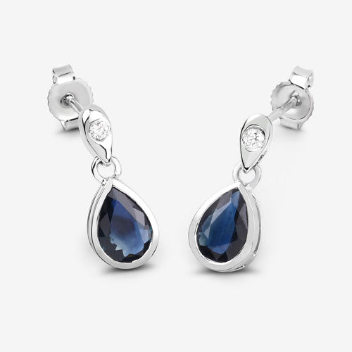 Earrings blue sapphire teardrop drops with white diamond accents in 10K white gold on Tampa Home & Garden Store