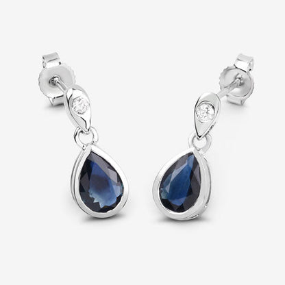 Earrings blue sapphire teardrop drops with white diamond accents in 10K white gold on Tampa Home & Garden Store