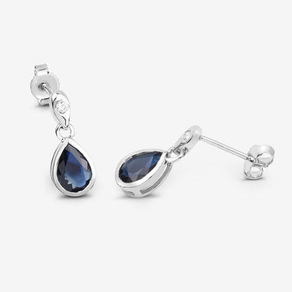 Earrings 1.65ct teardrop blue sapphire with white diamond accents in 10K white gold by Bids.com on Tampa Home & Garden Store