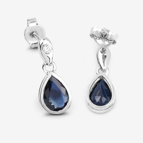 Blue sapphire teardrop earrings pair with white diamonds in 10K white gold by Bids.com on Tampa Home & Garden Store