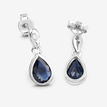 Blue sapphire teardrop earrings pair with white diamonds in 10K white gold by Bids.com on Tampa Home & Garden Store