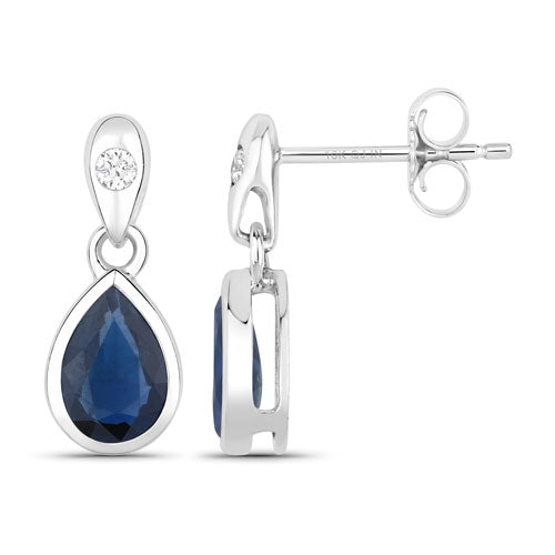 Earrings: 1.65ct blue sapphire teardrop with white diamond accent in 10K white gold on Tampa Home & Garden Store