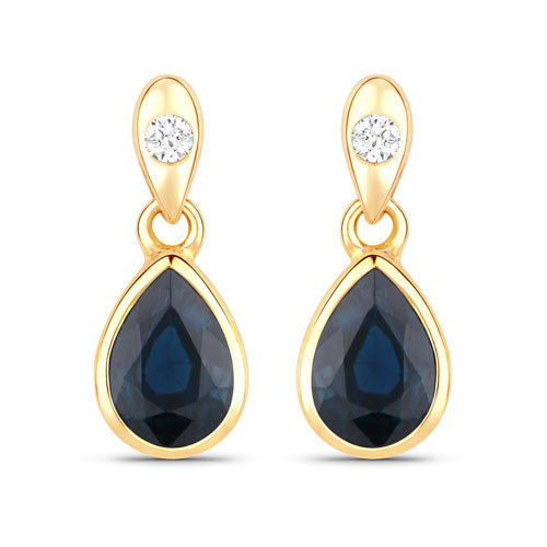 Earrings Bids.com, 1.65ct blue sapphire teardrop with white diamonds in 10K yellow gold, pair on Tampa Home & Garden Store