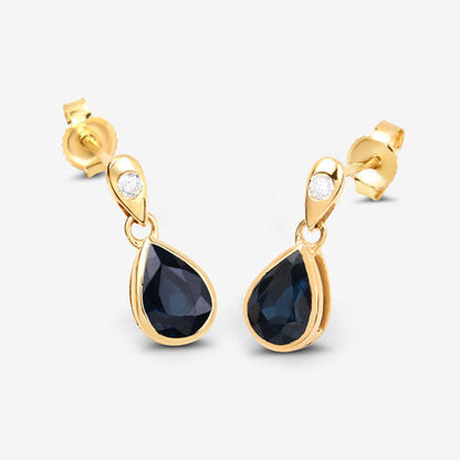 Earrings pair 1.65ct blue sapphire teardrop with diamond accents in 10K yellow gold by Bids.com on Tampa Home & Garden Store
