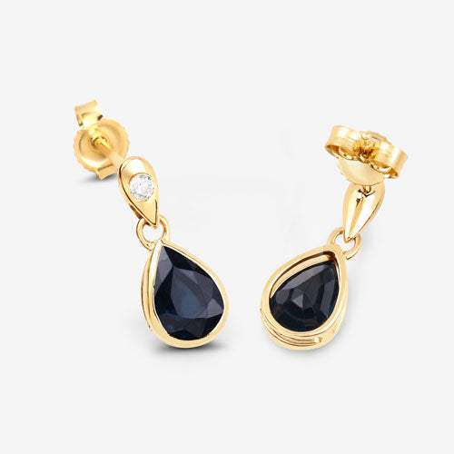 Drop earrings: blue sapphire teardrops with white diamonds in 10K yellow gold by Bids.com on Tampa Home & Garden Store