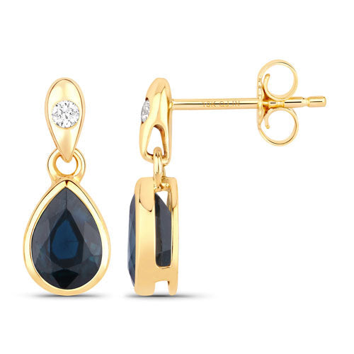 Earrings pair in 10K yellow gold featuring teardrop blue sapphire and white diamonds by Bids.com on Tampa Home & Garden Store