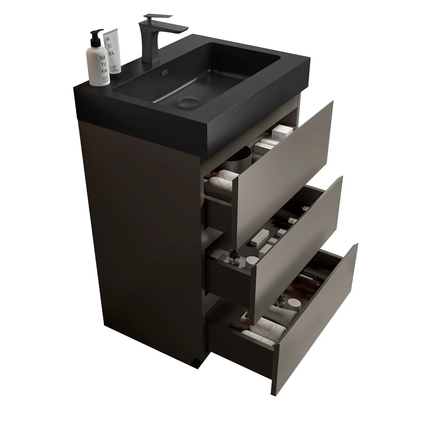 Alice bathroom vanity with sink, dark charcoal countertop, large storage drawers on Tampa Home & Garden Store