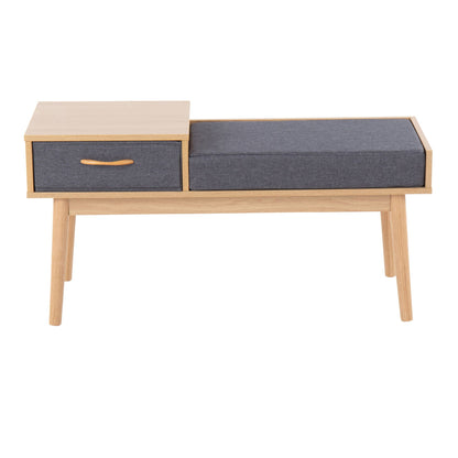 Upholstered bench with pull-out drawer, light wood frame, dark gray fabric, HouseOfZazla on Tampa Home & Garden Store