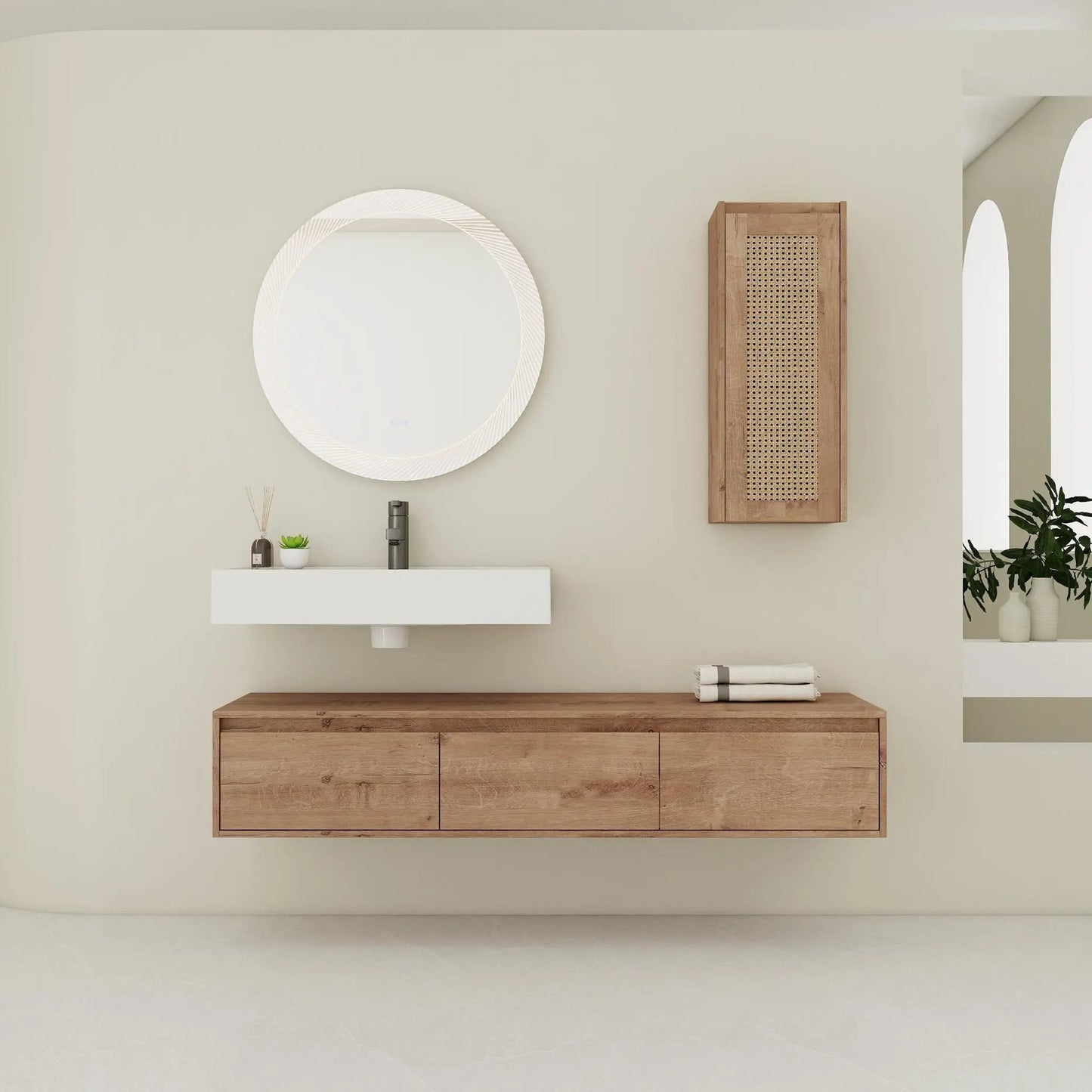 Modern Wall Mounted Vanity With Resin Sink