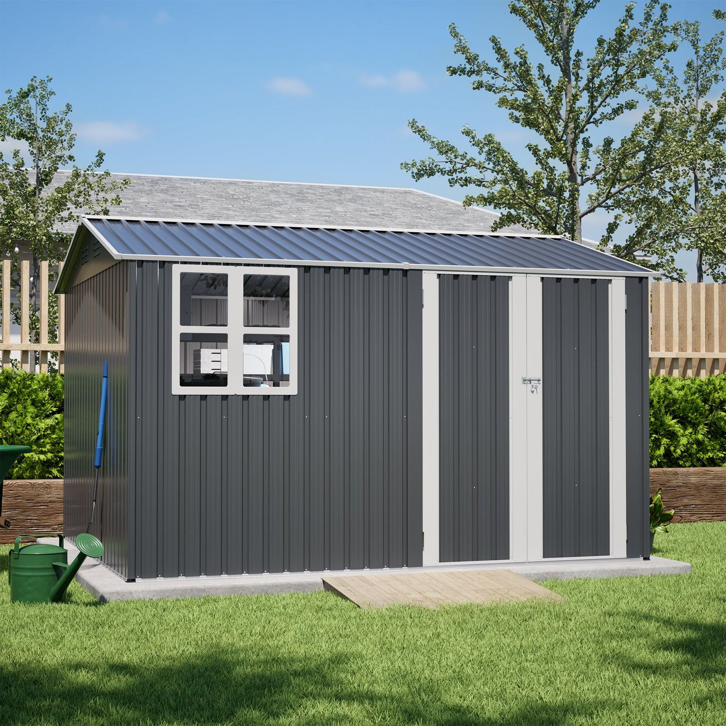 10x8 Outdoor Steel Shed with Door and Lock