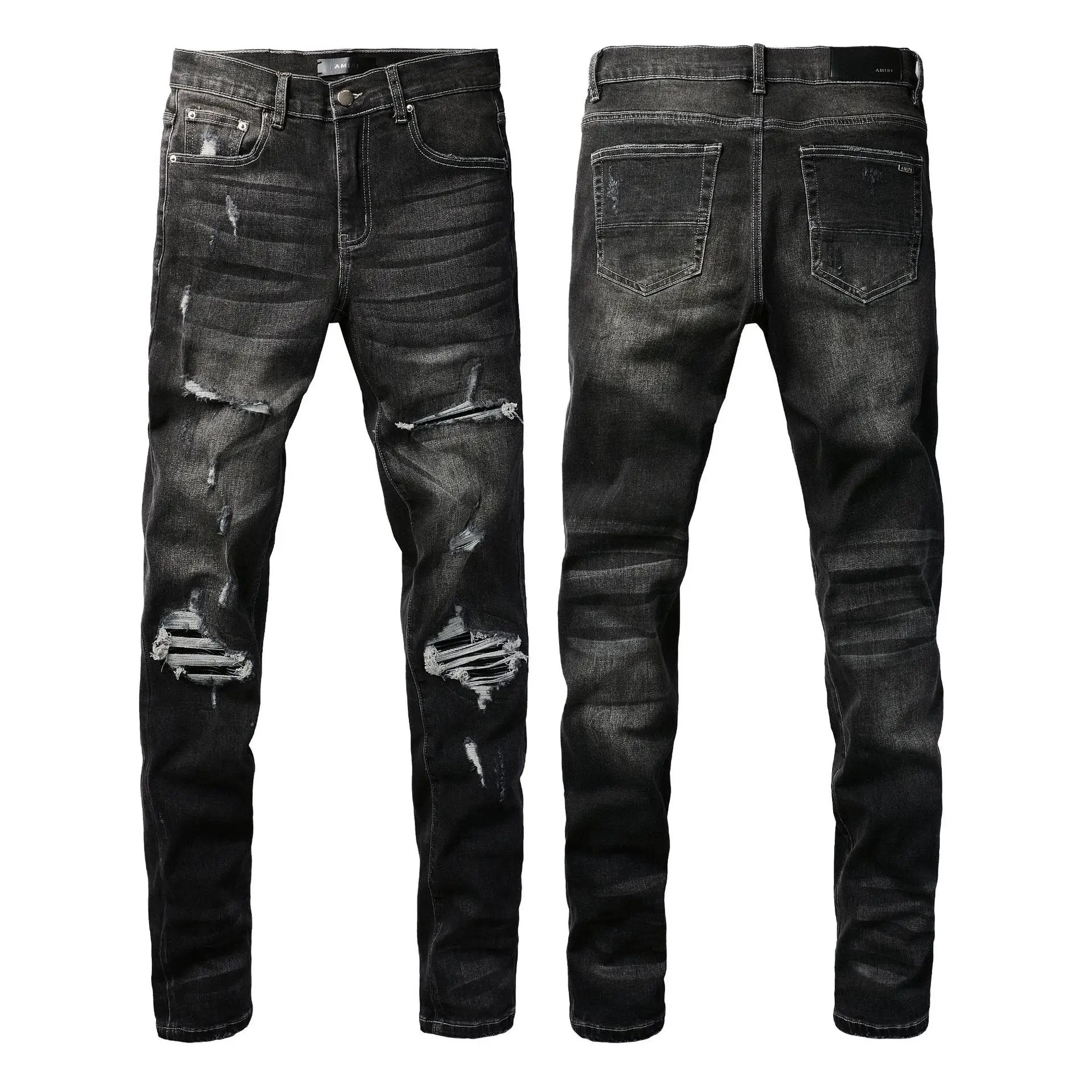 Skinny jeans by FLIPSTYLEZLLC, black distressed denim with ripped knees, front and back view on Tampa Home & Garden Store