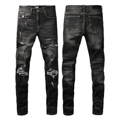 Skinny jeans by FLIPSTYLEZLLC, black distressed denim with ripped knees, front and back view on Tampa Home & Garden Store