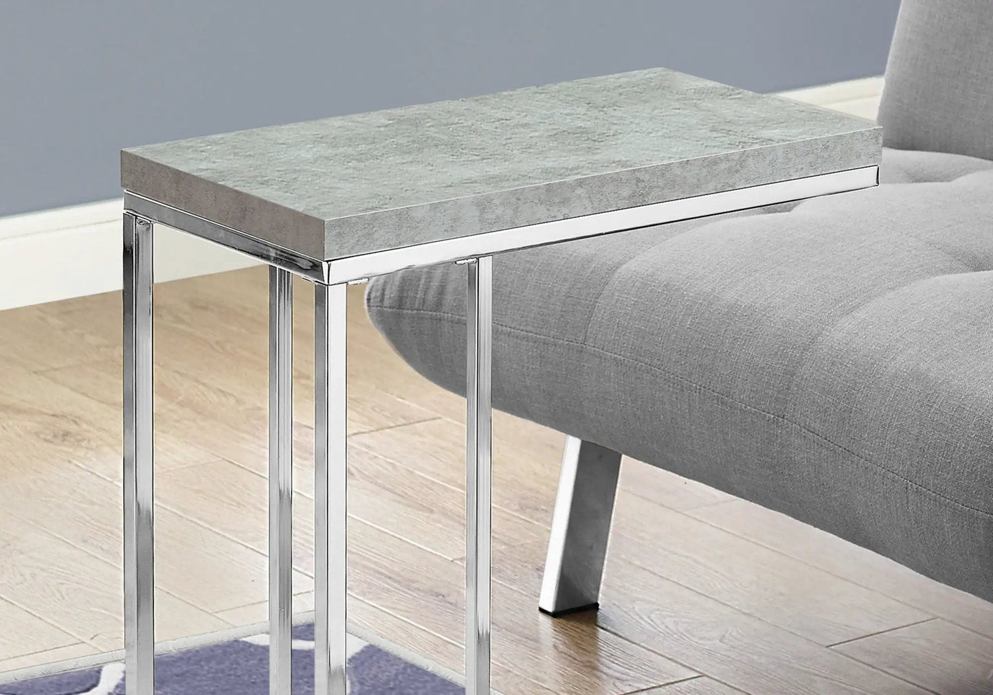 C-shaped accent table with tempered glass top and chrome legs, modern design by Unique Piece on Tampa Home & Garden Store