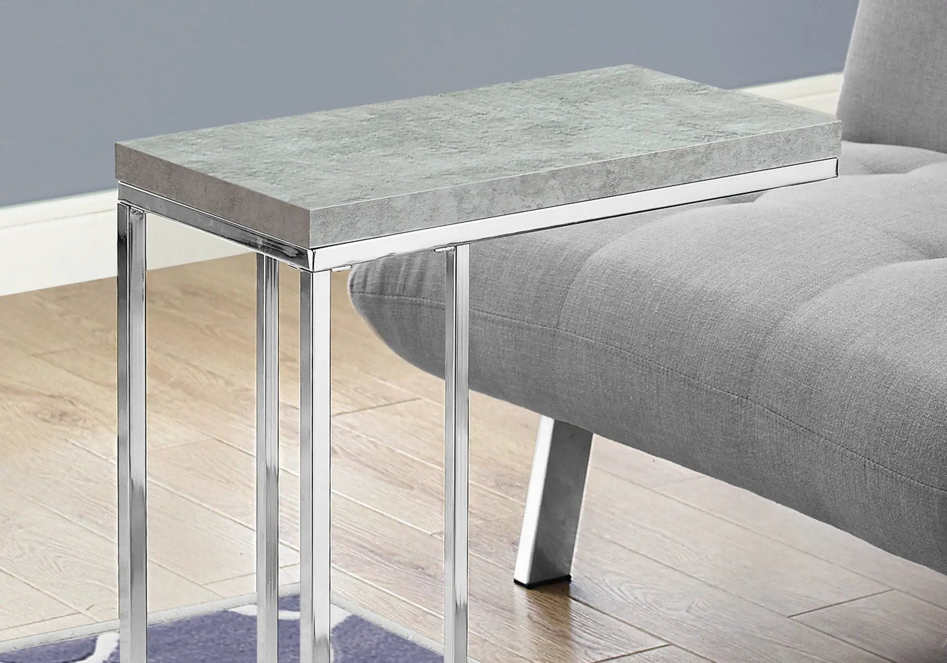 C-shaped accent table with tempered glass top and chrome legs, modern design by Unique Piece on Tampa Home & Garden Store