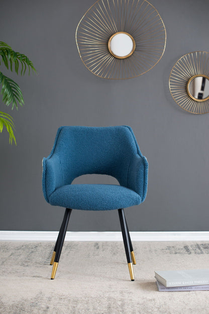 Side chair set of 2 in blue textured fabric with black legs and gold-tipped feet in living space on Tampa Home & Garden Store
