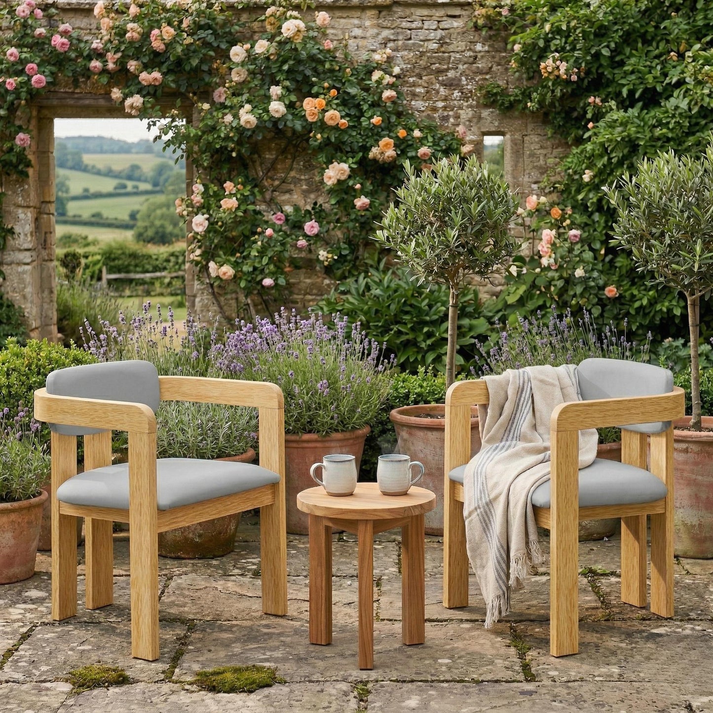 Set of Two Outdoor Acacia Wood Dining Chairs