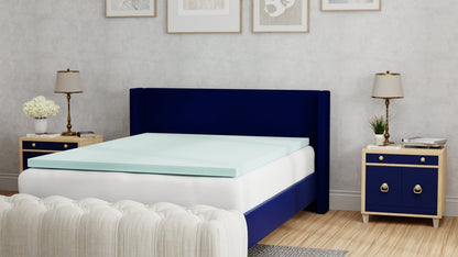 Omne Sleep Plush 3in Twin XL Memory Foam Mattress Topper mint green on white mattress on Tampa Home & Garden Store