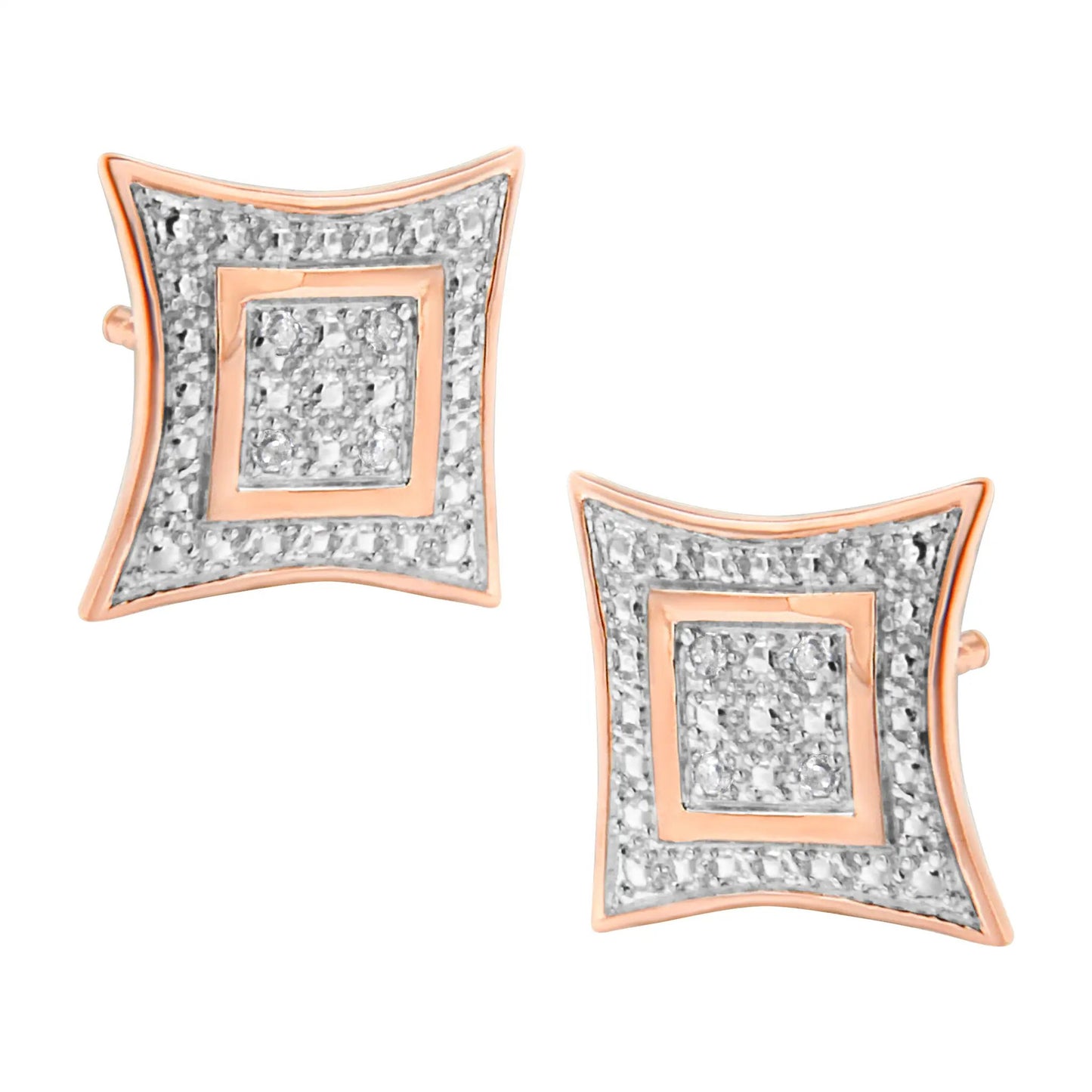 Pair of sterling silver four-point star halo stud earrings with diamond pave and rose-gold trim on Tampa Home & Garden Store