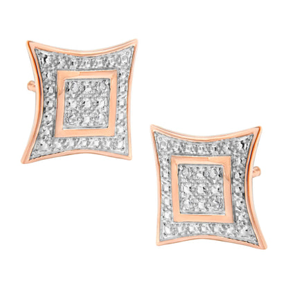 Pair of sterling silver four-point star halo stud earrings with diamond pave and rose-gold trim on Tampa Home & Garden Store