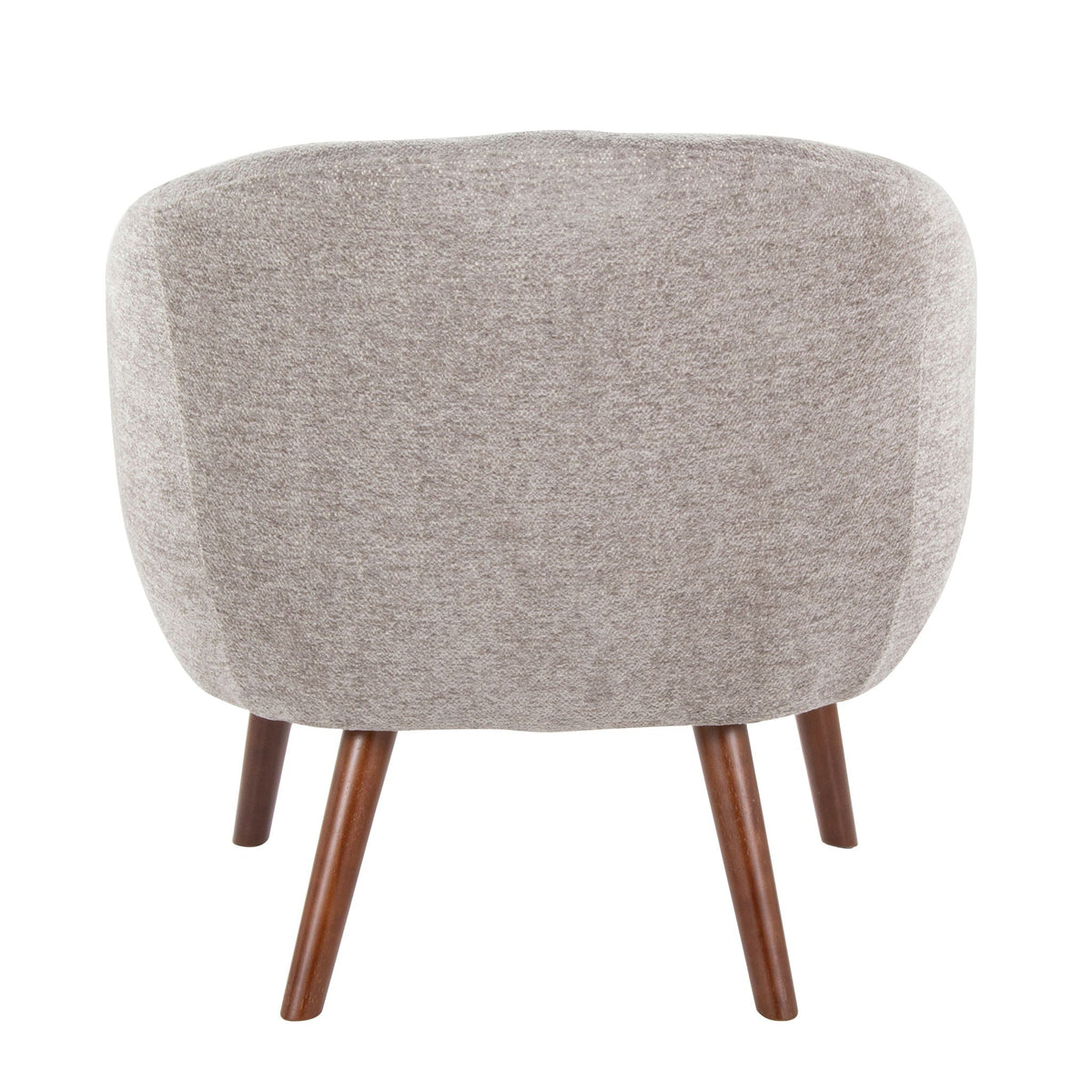 Elegant lounge chair in plush gray upholstery with rounded edge and wooden legs on Tampa Home & Garden Store