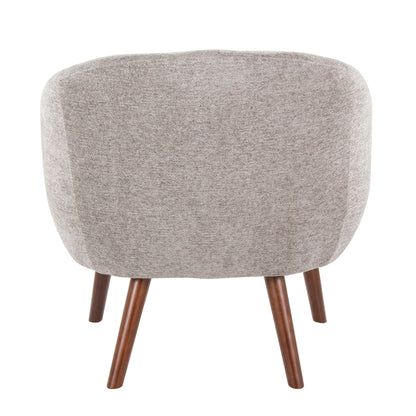 Elegant lounge chair in plush gray upholstery with rounded edge and wooden legs on Tampa Home & Garden Store