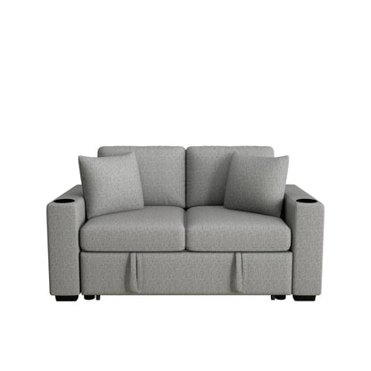 Modern 2-Seater sleeper loveseat in gray fabric with built-in cup holders on armrests on Tampa Home & Garden Store