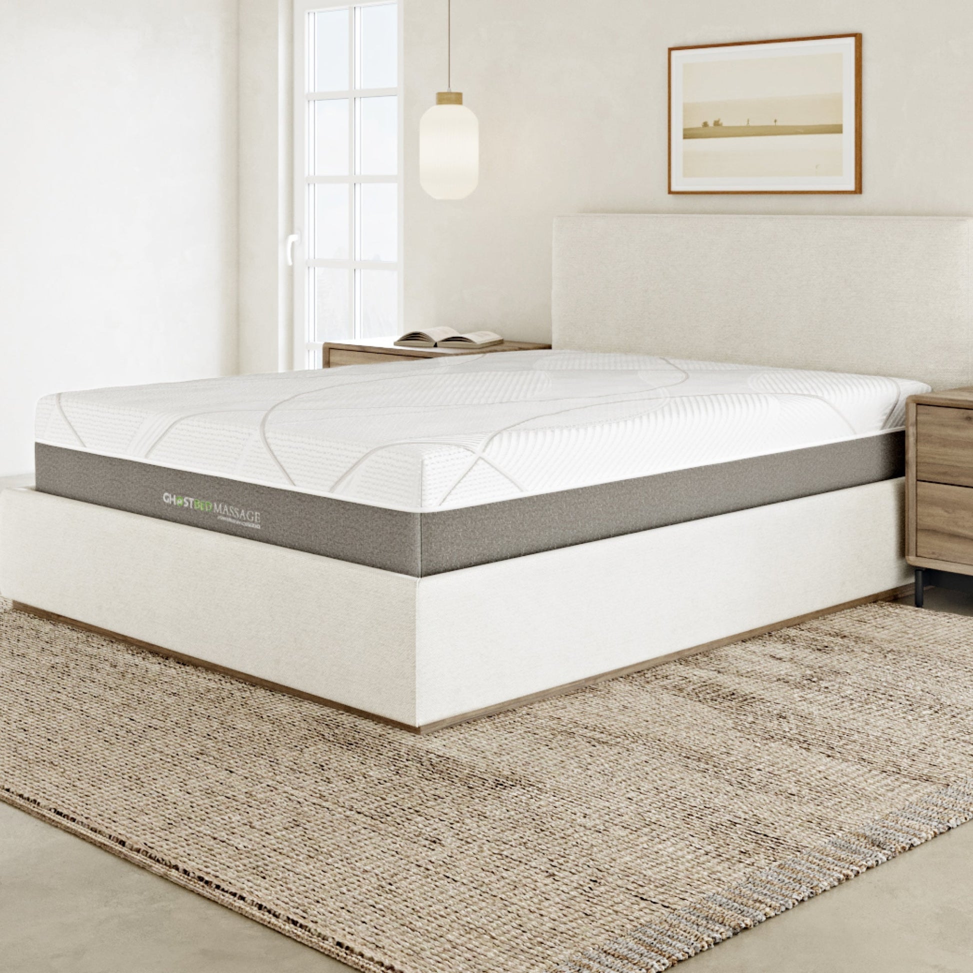 GhostBed Massage Mattress Hybrid Profile gray and white, GhostBed branding visible on side on Tampa Home & Garden Store