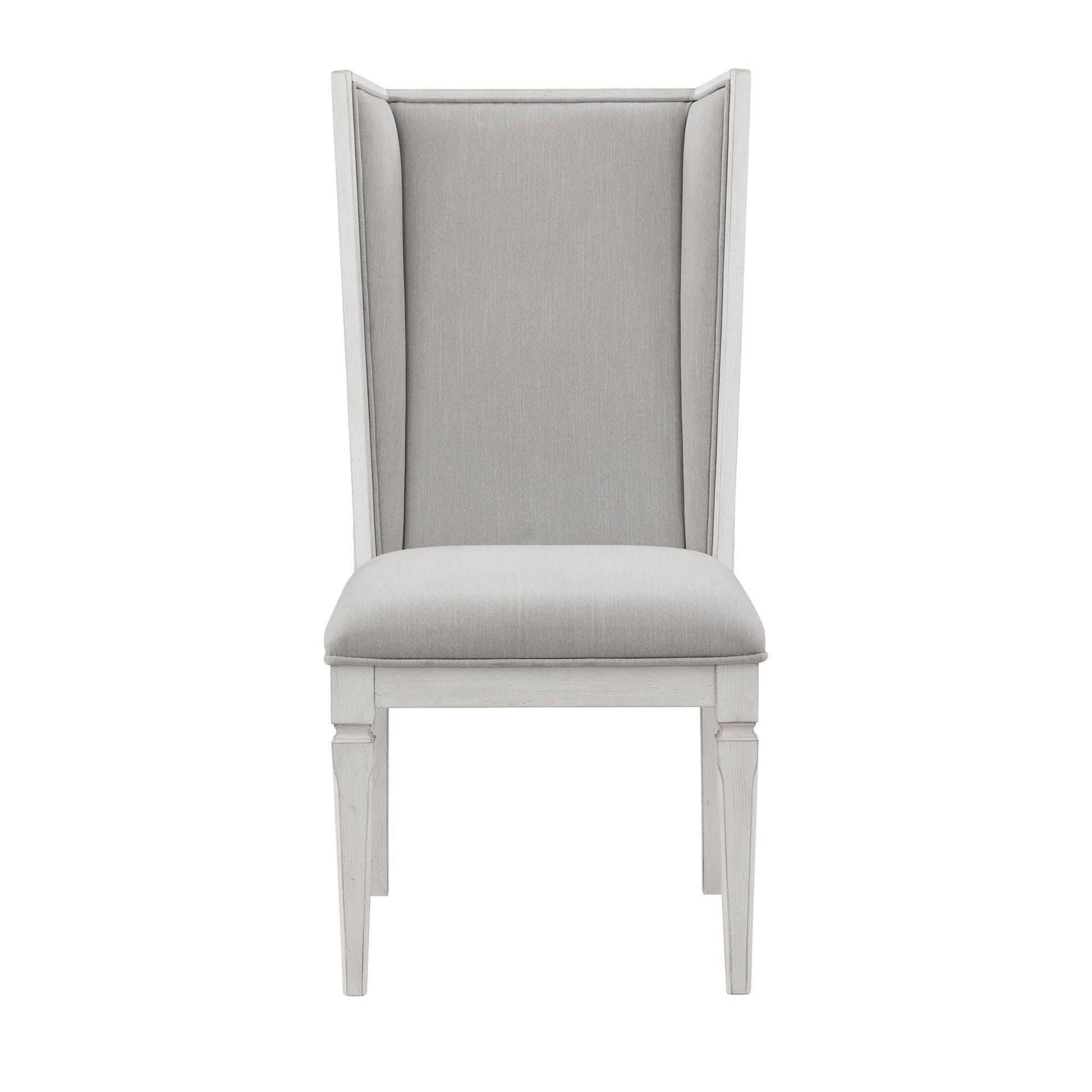 Katia Side Chair set of 2 gray fabric chairs with whitewashed wood frame HouseOfZazla on Tampa Home & Garden Store