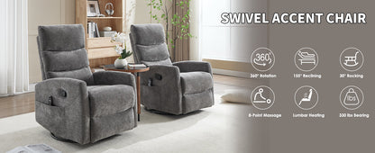 Pair of heat massage recliners in gray fabric by HouseOfZazla with rocker and swivel on Tampa Home & Garden Store
