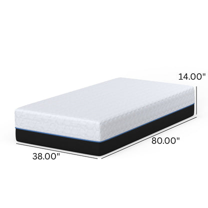 Copper Lux 14in plush memory foam mattress by HouseOfZazla, white quilted cover with blue trim on Tampa Home & Garden Store
