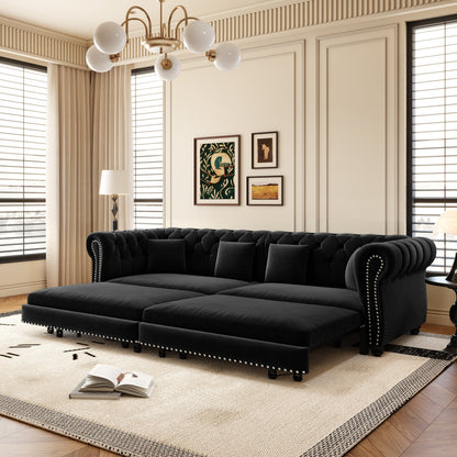Chesterfield Sofa Bed black velvet tufted with nailhead trim 3-in-1 by HouseOfZazla on Tampa Home & Garden Store